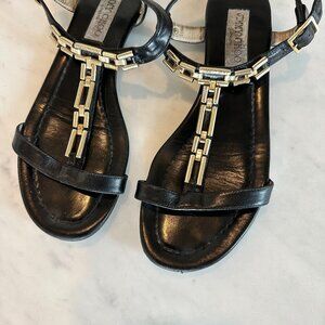 Jimmy Choo Sandals Flat Black and Gold